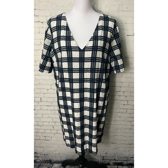 Madewell Blue White Plaid Ruffle Sleeve Babydoll Dress Popover Mini Size 12 - Picture 7 of 14